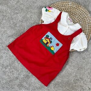 Miki House Village Girls T90-B52 Made in Japan Set Overalls Dress Red and Top L
